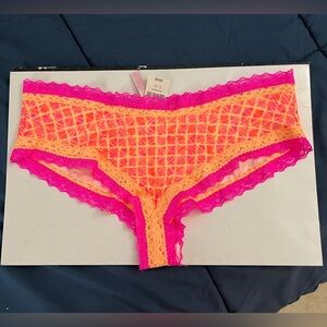 NWT Victoria’s Secret PINK Orange Lace Trim Extra Low Rise Cheeky Panty Large L